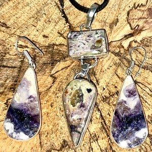 Opalized Fluorite Pendant & Earrings